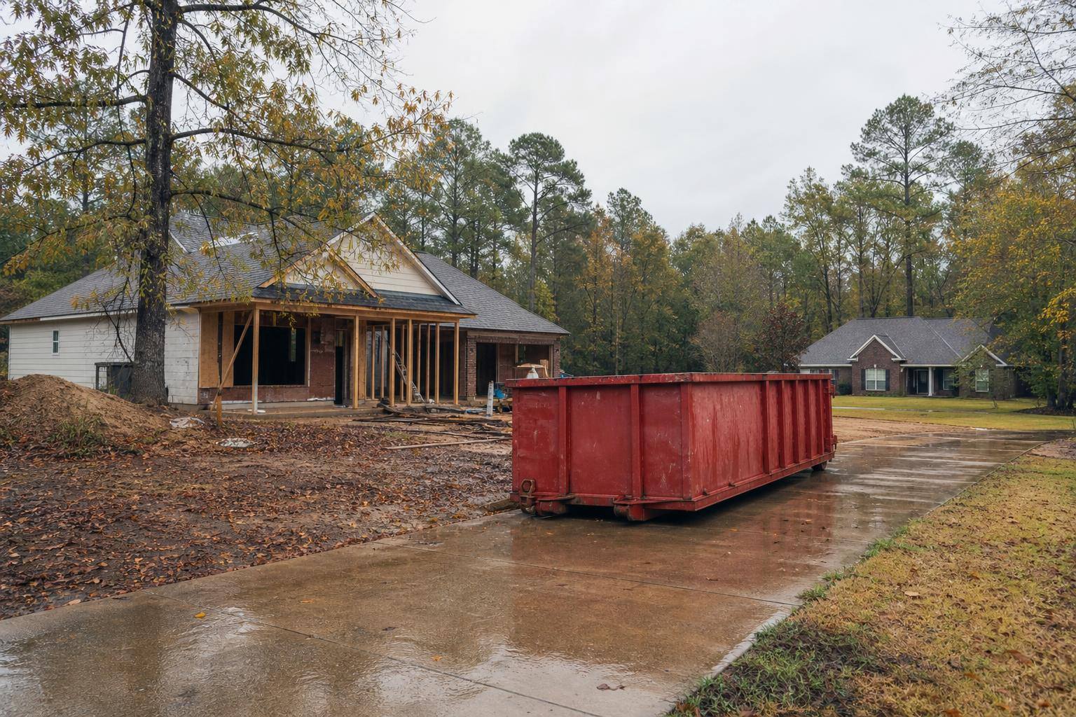 Roll-off dumpster beside a home renovation project in Ackerman, MS